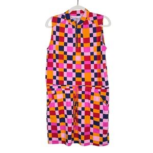 IBKÜL Womens Sleeveless Golf Dress Checkered UPF Geometric Outdoor Tennis Small